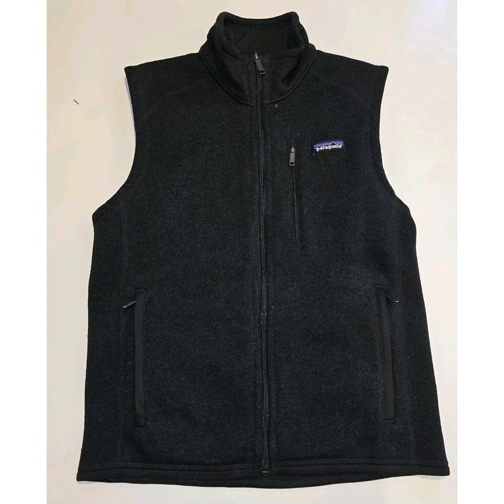 Patagonia Better Sweater Vest Mens Medium Black Full Zip Fleece 25881 Logo Back